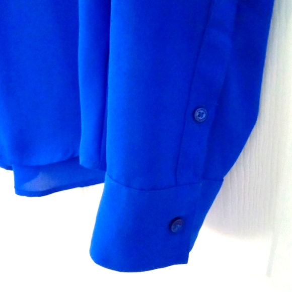 EXPRESS Portofino Women's Cerulean Blue Long Sleeve Button Down Shirt Small - Picture 5 of 11